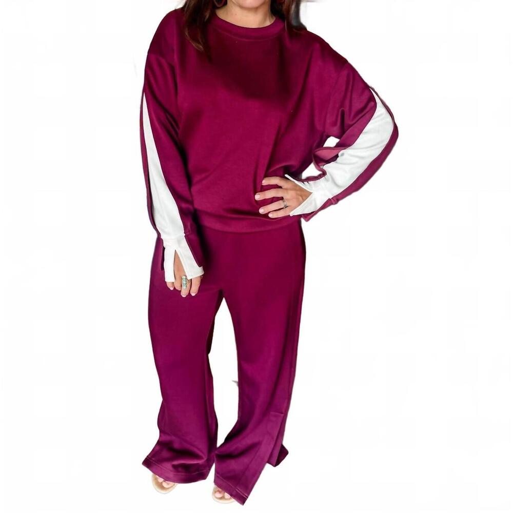 NEW P.CILL layered long sleeve round neck top in port